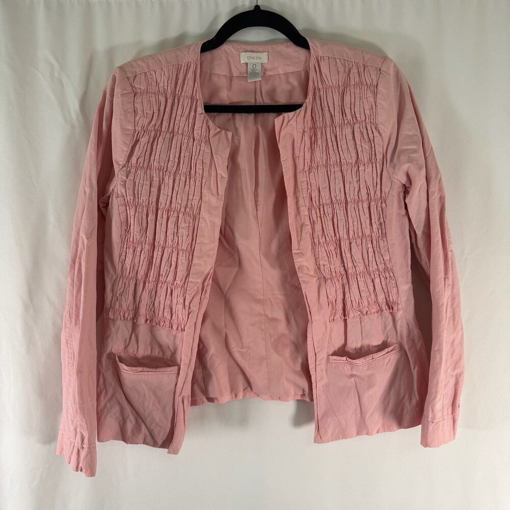 Chico's Jacket Women's 0 Small Pink Open Front Pockets Lightweight Nylon Blend